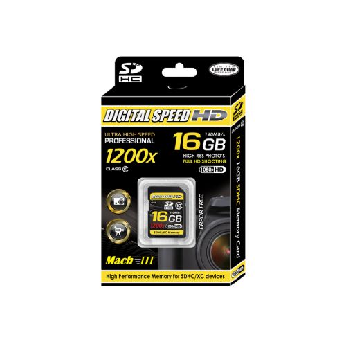 Digital Speed 1200X 16GB Professional High Speed Mach III 160MB/s Error Free (SDHC) HD Memory Card Class 10