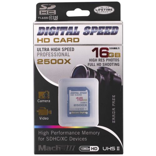 Digital Speed 2500X 16GB Professional High Speed Mach III 350MB/s Error Free (SDHC) HD Memory Card Class 10