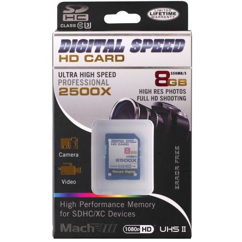 Digital Speed 2500X 8GB Professional High Speed Mach III 350MB/s Error Free (SDHC) HD Memory Card Class 10