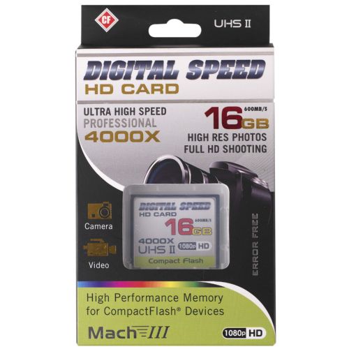 Digital Speed 4000X 16GB Professional High Speed Mach III 600MB/s Error Free (CF) HD Memory Card
