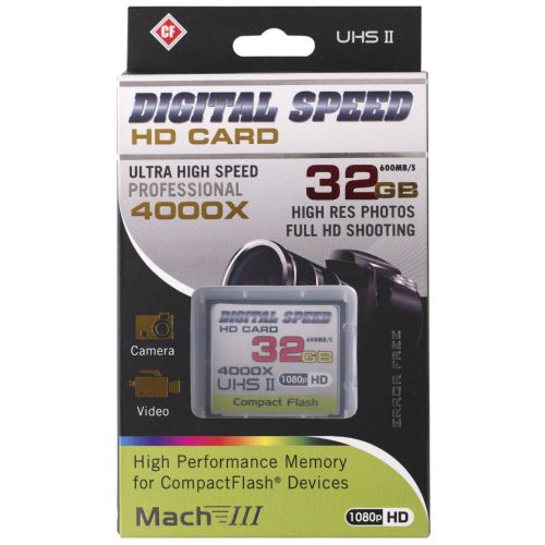 Digital Speed 4000X 32GB Professional High Speed Mach III 600MB/s Error Free (CF) HD Memory Card